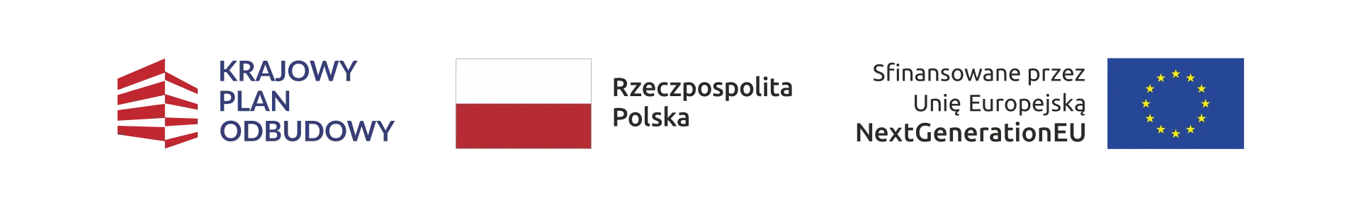 Logotypy: Krajowy Plan Odbudowy i Zwiększenia Odporności, Rzeczpospolita Polska, Unia Europejska — NextGenerationEU