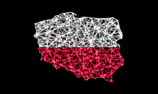 Map of Poland, Polygonal mesh line map, flag map
